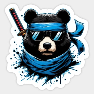 Cool Ninja Bear Japanese Anime Ink Splash Style Sticker